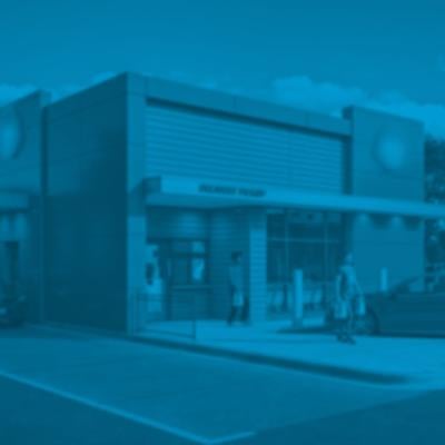 A Wendy's restaurant with a blue overlay.