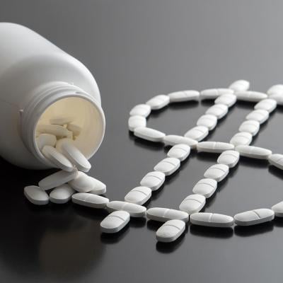 Pills from a bottle forming a dollar sign as a concept of rising medicine costs.