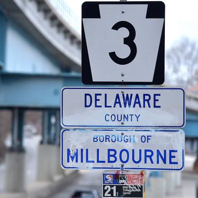 Signage of Millbourne borough in the county of Delaware.