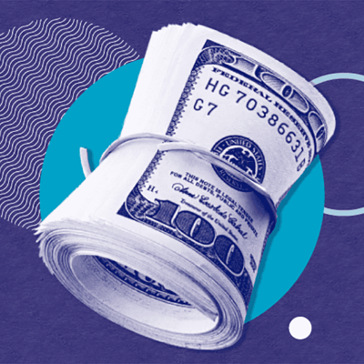 Custom illustration showing cash rolled up with a band.