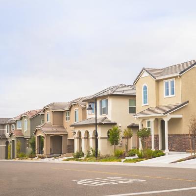 A row of double story suburban homes.