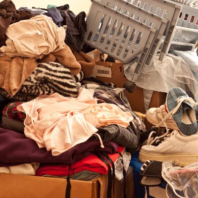Pile of miscellaneous items in a room.