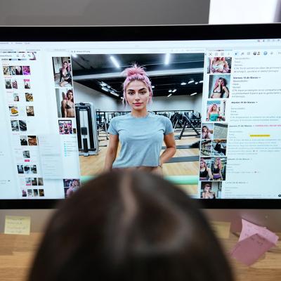  An employee works on the artificial intelligence-generated image of model Aitana Lopez at the headquarters of The Clueless company in Barcelona, on March 25, 2024.
