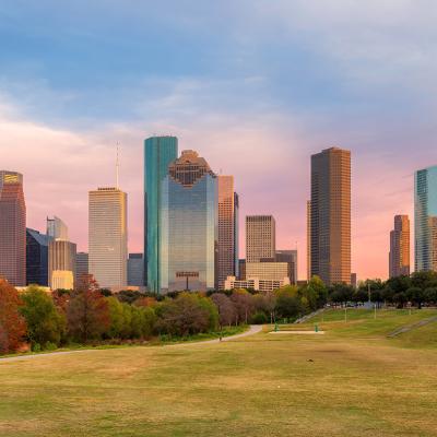 Panoramic view of Houston City skyline in Texas.
