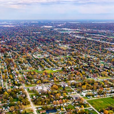 Aerial view of a suburban area near Detroit, Michigan.