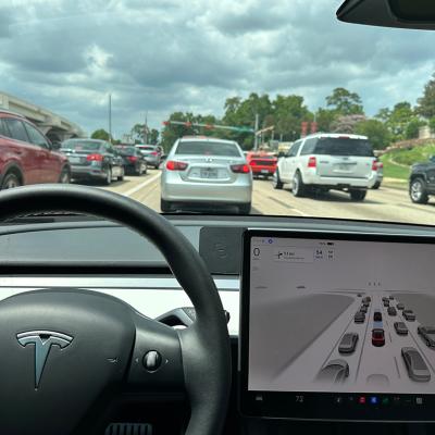 A self-driving Tesla car's view of the road ahead.
