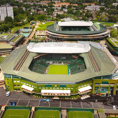 Aerial view of the tennis courts at Wimbledon.