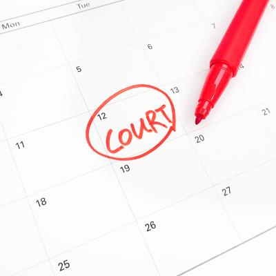 The word "court" encircled on a calendar's date.