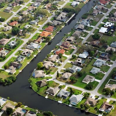 Aerial view of homes in Ft. Myers with canals visible.