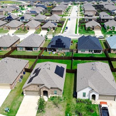 New construction home with solar panel roofs in rapid growing Princeton, Collin County, North Texas.
