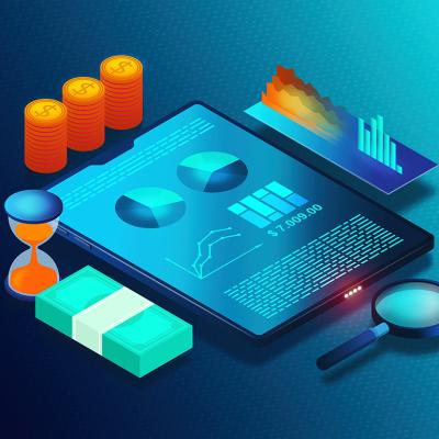 A 3D illustration of a cloud-based payroll software.