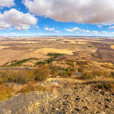 A view of farmlands up to 200 miles away at the Steptoe Butte State Park Heritage Site Natural Landmark in Whitman, Washington.