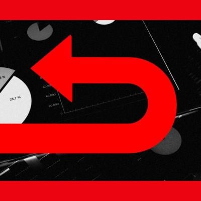 Illustration showing concept of research reversing course symbolized by big red arrow making a u-turn.