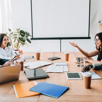 A diverse business team having a meeting in their office.