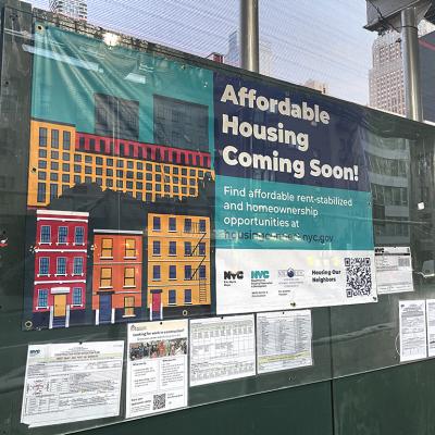An affordable housing building under construction in Hell's Kitchen, New York.