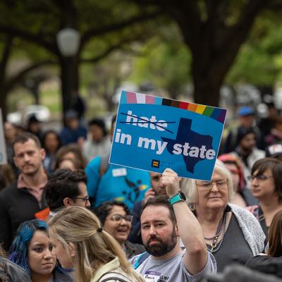 Supporters for trans rights rally at the Texas Capitol on March 20, 2023.