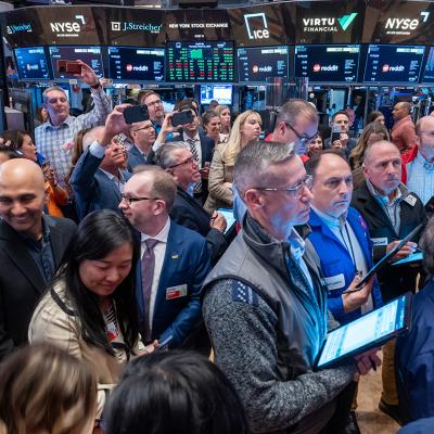 The New York Stock Exchange (NYSE) trading floor during Reddit's initial public offering (IPO) on March 21, 2024 in New York City.
