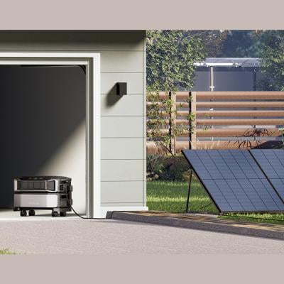 A modern home with a solar power home battery system.
