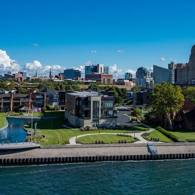 A view of Buffalo City skyline in New York during summertime. 