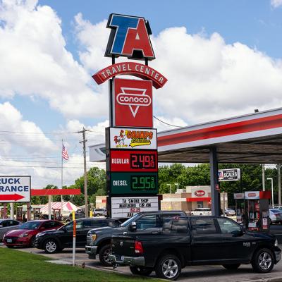 A Conoco gas station near a TA Travel Center.