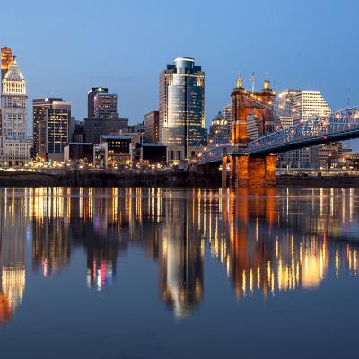 A view of Cincinnati over Ohio River during the evening.