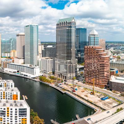 Aerial view of the Tampa city skyline in Florida.