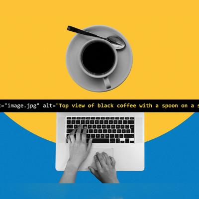 A graphic illustrating typing alt text for search engine optimization.