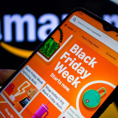 The 'Black Friday Week' banner on the Amazon app displayed on a smartphone.