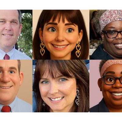 Composite image of 3 teachers who use the math tutoring app Goblins and the 3 avatars created from their photos. 