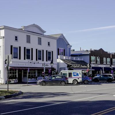 A view of a street in Ridgefield, Connecticut.