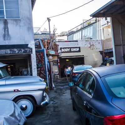 A car body shop.