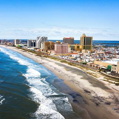 An aerial view of the Atlantic City waterline in New Jersey.