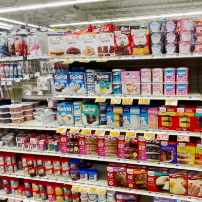 The baking aisle at a grocery store. 