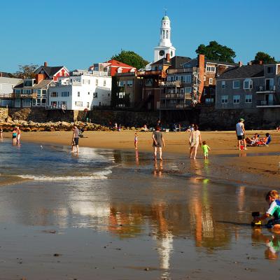 Families enjoying at the Front Beach in Rockport, Massachusetts.