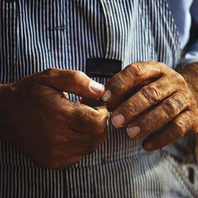 Close up of a farmer's hands.
