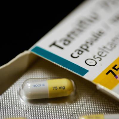 Close up on a 75mg Tamiflu capsule.