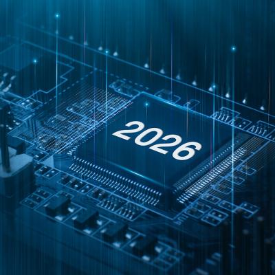 AI graphic chip with a label for 2026.