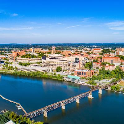 Aerial view of downtown Knoxville in Tennessee.