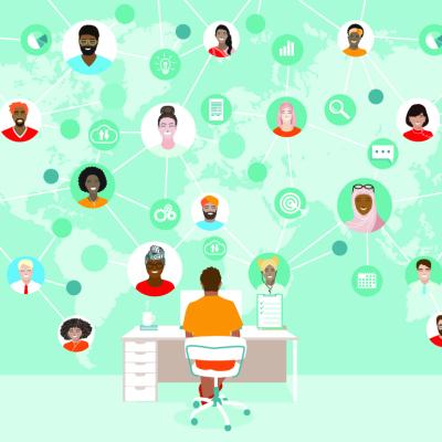 Vector illustration of a network of employees as a concept of virtual remote work.
