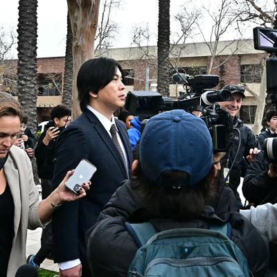Japanese interpreter, Ippei Mizuhara, leaves the Ronald Reagan Federal Building and Courthouse in Santa Ana, California, on February 6, 2025.