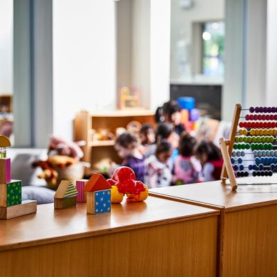 Toys and educational equipment in a childcare center.
