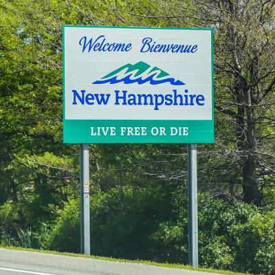 Welcome sign for New Hampshire.