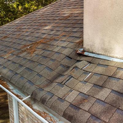 Roof and shingles damaged from water leak.