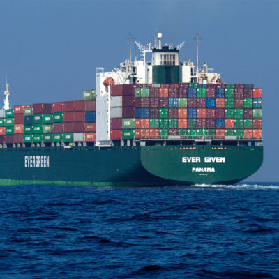 Container ship passing through the Santa Barbara Channel with cargo en route to China from the Port of Los Angeles.