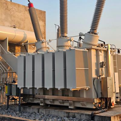 A three-phase 115kV power transformer.
