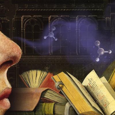 A custom collage-style graphic of historical paintings and artifacts illustrating the concept of smell throughout history.