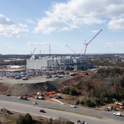 An aerial view of a data center under construction in Ashburn, Virginia.