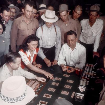 unters play Faro at the El Rancho Vegas hotel and casino, the first resort hotel on the Strip, in July 1942 in Las Vegas, Nevada.