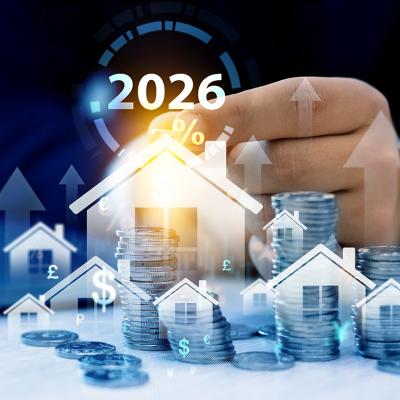 Figure of a home illustrated with 2026 and rising interest graphics.