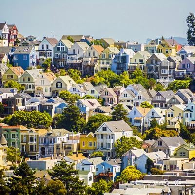 Aerial view of urban houses in San Francisco.